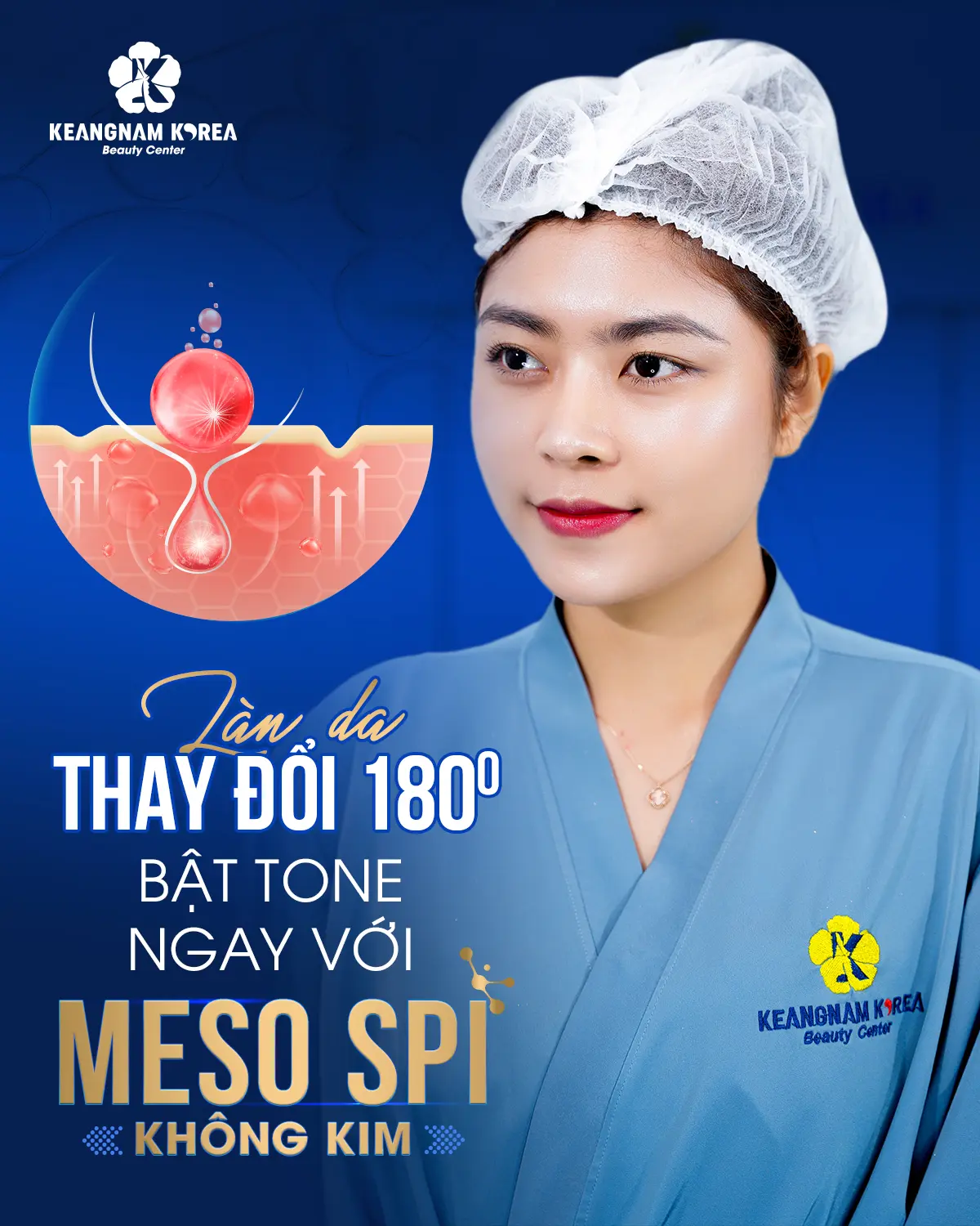 Giao diện sạch nám, hồng hào trắng mịn sau 3 buổi Meso SPI không kim